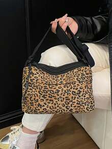 1 件女士时尚豹纹多口袋斜挎包，可调节肩带，适合休闲、购物、旅行、通勤 - 彩色 - 查看 13