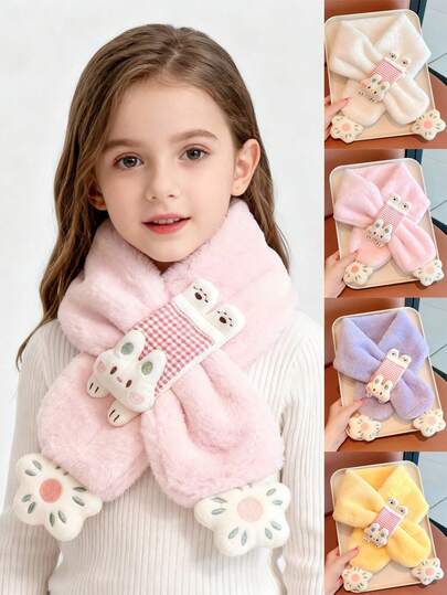1pc Girls' Rabbit Plush Scarf - Cartoon Cross Neck Warmer, Outdoor Travel Scarf For Kids