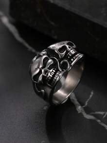 Stainless Steel Punk Style Personalized Double Skull Ring For Men - Multicolor - View 11