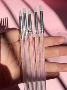 5支装美甲笔套装，配有硅胶笔头，适用于亚克力花朵美甲雕刻、压花、塑形、镂空雕刻、点彩及其他美甲工具 - 彩色 - 查看 2