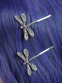 GuoShuang 2pcs Retro Dragonfly Hair Clips, Bridal Hair Accessories, Holiday Gift - Antique Silver - View 7