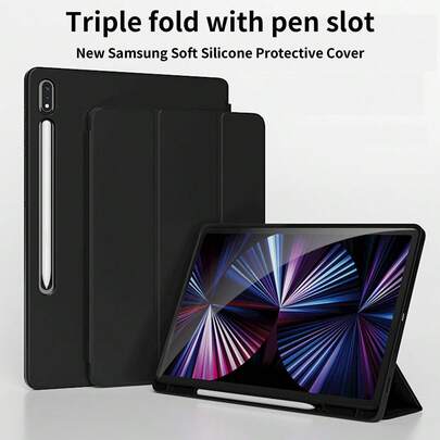 This Black Anti-Dust Smart Sleep Tri-Fold Stand Protective Case Features A Honeycomb Heat Dissipation Design, Compatible With Samsung Galaxy Tab A9+ 2023 11 Inch/S7/S8/S9/S10lite/11 FE+ 13.1 Inch Tablets. It Is Durable And Suitable For Office And Home Use, Making It An Ideal Gift For Halloween, Christmas, Birthdays, New Year Or For Friends.