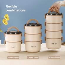 Stainless Steel Lunch Box, Large Capacity Portable And Convenient Square Box, Multi-Layer Design Lunch Box, Suitable For Home, School And Office - Khaki - View 2