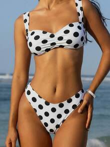 New 2-Piece Swimsuit, Casual Cute Sexy Backless Hollow-Out Vacation Style Beach Travel Summer - Black Dots On White Background - View 11