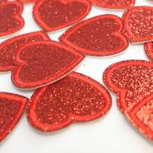 20-Pack Red Glitter Heart-Shaped Iron-On Embroidered Patches, DIY Fabric Appliques For Clothing, Hats, Bags, Shoes - Sparkling Decoration Accessories - Multicolor - View 6
