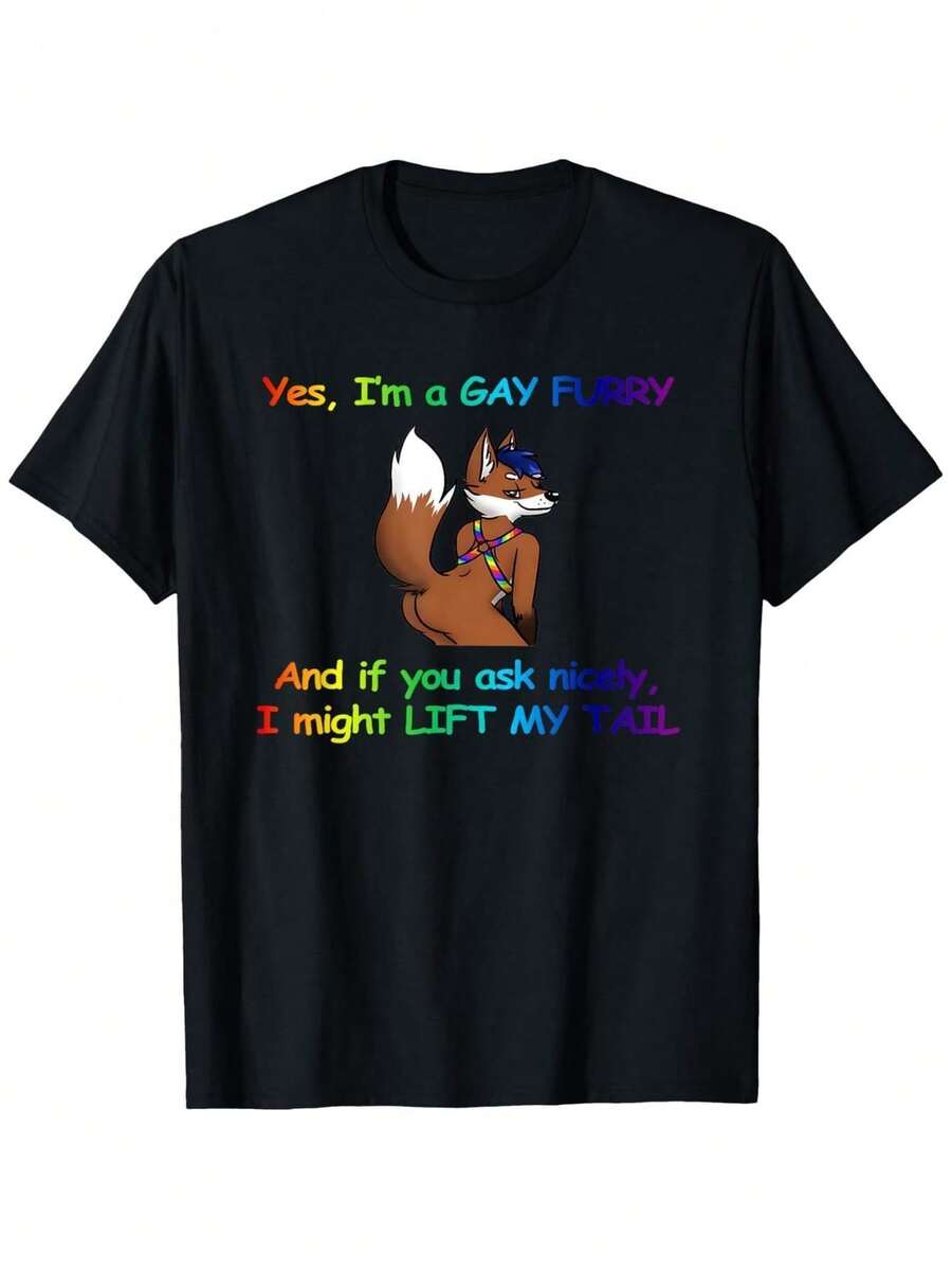 Unisex Sportswear T-Shirt | Men'S Funny Gay Fox Graphic T-Shirt - "Yes I'm A Gay Furry & If You Ask Nicely I Might Lift My Tail" Slogan - Bold LGBTQ Pride Rainbow Text & Fox Design - Black Regular Fit Short Sleeve Tee For Adults & Furries - Machine Washable Casual Apparel With Durable Print - Furry Community Humorous Statement Shirt, Men Graphic Tee, Men Graphic T Shirt, Graphic T Shirt Men, Men' T Shirt, Vintage T Shirt Men, Graphic Tee Men, T Shirt For Men, Men Clothe, Men Shirt - Default - View 1