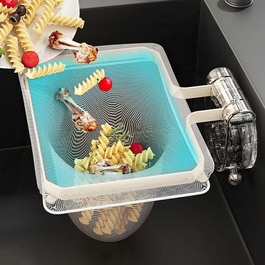Kitchen Sink Strainer Basket With Filter Bag, Food Waste Filter Basket, Suction Cup Folding Vegetable & Fruit Washing & Drying Rack