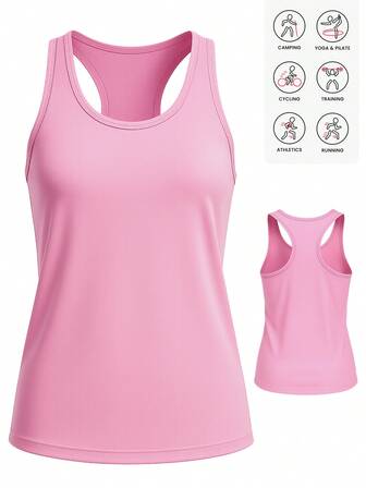 女式休闲背心，无袖纯色衬衫，适合健身房、户外运动、春夏季