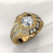 1 Piece Men's Gold Octagonal Ring Inlaid With Round  |   Creative Popular Engagement Gift |   Retro Fashion Men's Ring |    Jewelry For Daily Wear, Casual Outfits, Work Commutes & Friends Gatherings |   Stylish Accessories - Vàng - Xem 2