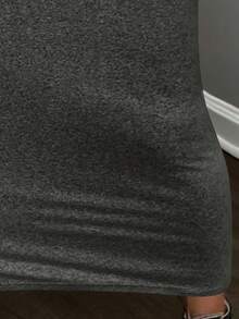 EARO European And American Ins Style Women's Solid Color Sexy Bodycon Maxi Skirt, Spring/Autumn New Arrivals, American Bombshell Casual Daily Fashion Elegant High Waist Elastic Waist A-Line Fitted Slim Skirt - Dark Grey - View 3