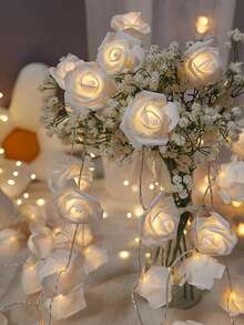1/2 Set LED Rose Flower String Lights, Wedding Decor Ambience Lights, Birthday Party Scene Decor Lights, Christmas Party Decorations, Mother's Day & Valentine's Day Rose Color Lights Indoor Decor (Batteries Not Included) - White - View 13