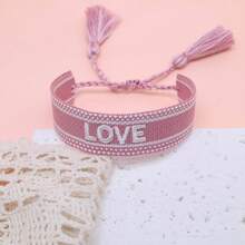1 st handgjort broderat kärleksbrev Boho tofsflätat armband