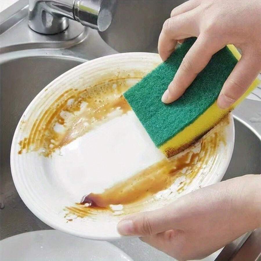 1/5/10 piezas Esponja de cocina de alta absorción y multiusos - Diseño de doble capa resistente, adecuada para limpiar platos y utensilios de cocina - Agarre mejorado con fibra de arena para una eliminación efectiva de la grasa y agentes inhibidores de la oxidación.