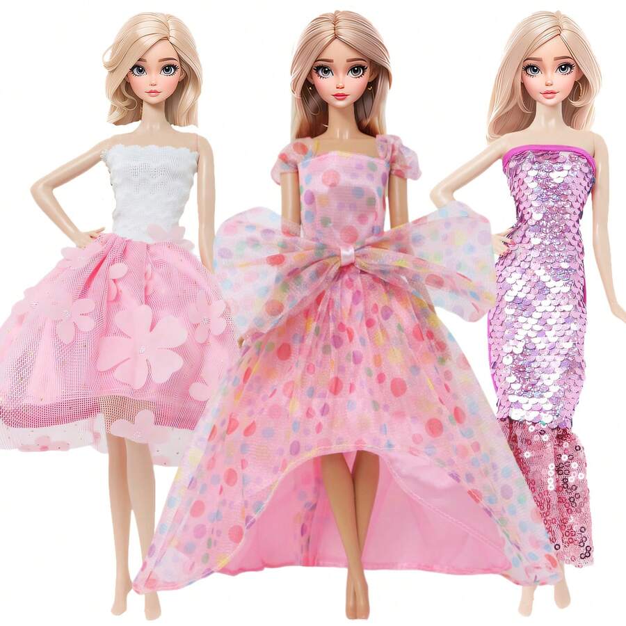 3套11.5英寸娃娃服装套装，包括派对礼服、亮片礼服和日常服装，娃娃换装游戏玩具，生日礼物，圣诞节礼物（不含娃娃）