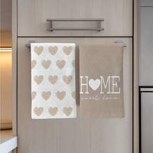 MEMNUN 2条装奶茶色水彩爱心“家，甜蜜的家”标语印花厨房毛巾，15.75*23.62英寸（40*60厘米），超柔软吸水超细纤维洗碗布，厨房装饰，家居用品，适用于餐厅、厨房、家居装饰和礼品，四季皆宜。 - 彩色 - 查看 6