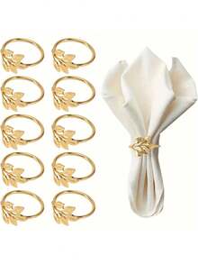 3pcs Gold Leaf Napkin Rings, Elegant Leaf Design Napkin Rings Suitable For Dinners, Special Occasions, Valentine's Day Decor, Valentine's Day Table Decor, Great Gift For Hosts, Gold Leaf Napkin Rings, Metal Napkin Holders, Tabletop Decor Napkin Rings, Suitable For Weddings, Dinners, Banquets - Gold - View 1