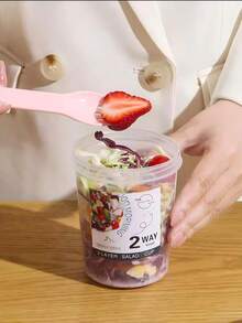 1 pieza Taza para llevar desayuno, tazas para ensalada, contenedores portátiles para yogur, cereales, avena, bocadillos, parfait, con tapa y tenedores, accesorios de viaje, contenedores para el almuerzo - Multicolor - Ver 8