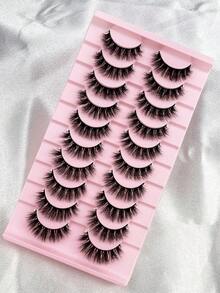 10 Pairs Of 3D Fluffy Artificial Mink Slim False Eyelashes Thick False Curling False Eyelashes 3D Natural False Lashes Suitable For Holiday Parties False Eyelashes Cat Eye Lashes For Cosplay Manga Various Occasions