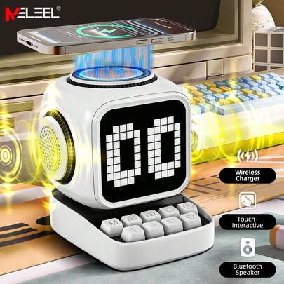 KELEEL Loa sạc nhanh không dây 15W với pin 2600mAh, bàn phím Bluetooth và màn hình Pixel, trang trí bàn làm việc, nhiều chế độ hiệu ứng âm thanh, món quà lý tưởng cho các bữa tiệc tại nhà và KTV di động.