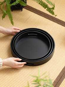 1pc Round Walnut Wood Serving Tray With Handle, For Holding Food, Snacks, Beverages, Sushi, Steak, Pizza, Desserts, Cakes, Breads, Breakfast Trays, Dining Trays, Coffee Trays, Tea Trays, Charcuterie Boards - Black - View 7