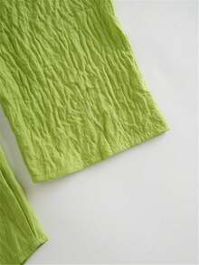 Áo sơ mi nữ màu trơn, tay dài, cổ bẻ, kiểu dáng thường ngày, cài cúc, thích hợp mặc mùa xuân. - màu xanh lá - Xem 7