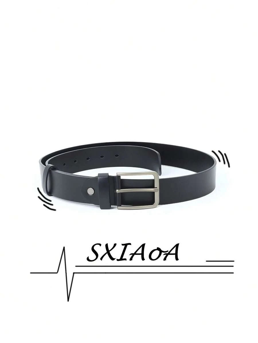 Curea din piele PU pentru bărbați, cu cataramă din aliaj cu design minimalist SXiAoA, culoare solidă, casual, retro, potrivită pentru blugi și ținute casual - Negru - Vizualizare 1
