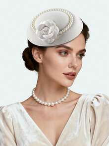 1pc Fascinators Hats For Women Tea Party Hat Kentucky Fascinator Derby Flower Pearl Pillbox Hat For Bridal Wedding, Tiny Hats, Mini Cap, Mini Fascinator - Multicolor - View 5