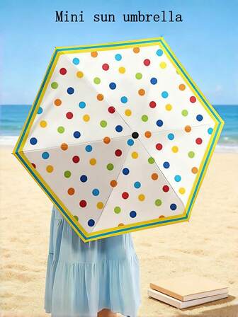 Mini Folding Umbrella Sun Protection Umbrella Girl Color Dot Travel Essentials Ultra Light Portable Suitable For Pocket Bag Uv Protection Creative Valentine Christmas Gift Small Umbrella School Out Walking Beach Manual Opening Summer Household Items