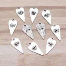 12pcs Water Drop Evil Eye Pendant Heart Shaped Charms, Suitable For DIY Earrings, Bracelets, Anklets, Necklaces, Clothing Accessories - Silver - View 1
