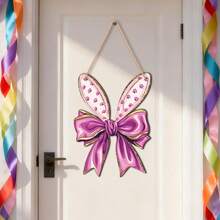 1pc Wooden Easter Bunny Bow Hanging Decoration, Living Room Wall, Foyer Hanging Decoration, Restaurant Festive Event Decoration, Festive Atmosphere Decoration Small Items - Multicolor-punched Hemp Rope - View 6