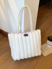 New Autumn/Winter Plush Underarm Handbag, Striped Tote Bag, Casual Large Capacity Plush Bag, Korean Fashion Shoulder Bag - Multicolor - View 1