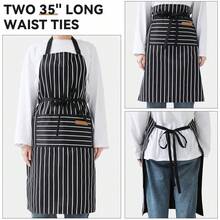NLUS 2 Pack CooFKing Aprons For Women With Pockets Adjustable Kitchen Bib Aprons For Women Men Chef, Black/White Stripe (Classic Black/White Stripes),White/Black-2 - 白色/黑色-2 - 查看 7