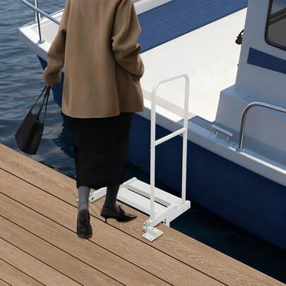 LianDu-US 330.69lbs Boarding Platform, Grey Boat Boarding Tool With Sturdy Handrail For Convenient Boarding And Disembarking, 20.1*18.8*38.8 Inches