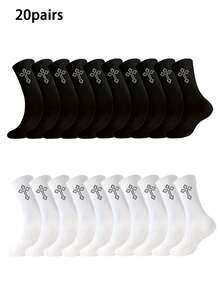 1/2/5/8/10/20 双男士百搭舒适纯色黑白设计中筒袜，四季皆宜，秋季 - 彩色 - 查看 28