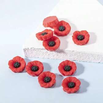 18mm 10 piezas/Paquete Accesorios decorativos de resina con flor roja para DIY en bolsos, ropa, zapatos
