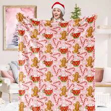 Christmas Fuzzy Blanket Gingerbread Man Candy Cane Throw Blanket Xmas Winter Soft Cozy Flannel Blanket For Home Bed Sofa Couch C - Black - View 1