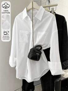 Women's Casual Loose Fitting Shirt, Elegant Minimalist Design, Versatile - White - View 1