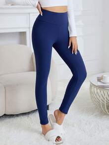 Quần bó giữ nhiệt cạp cao cho nữ, quần bó giữ nhiệt - Giữ ấm và thoải mái khi tập luyện - Màu xanh hải quân - Xem 4