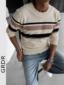 1pc Men's Casual Striped Knit Sweater, Autumn/Winter