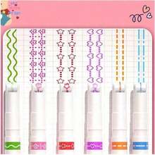 1/3/6pcs Wave Flower Outline Roller Ball Pens, 6 Colors Mix, Student DIY Line Roller Pens, Creative Quick-Dry Curve Pens Diy Pens, Outline Pens, Chunky Crayons, Kids Paints, Christmas Stocking Fillers, Advent Calendar Kids, Kids Games, Christmas Stocking Filler, Christmas Crackers,Skin Care For Kids,Colours,Multi Color Pen - 彩色 - 查看 3