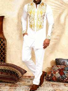 Men's Casual Long-Sleeved Two-Piece Suit, Mid-Length Top And Trousers - White - View 3