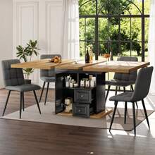 Extendable Dining Table, 110 X 80 X 75 Cm. Suitable For Dining Rooms, Kitchens Or Patios. Extendable Wooden Dining Table With A Length Of Up To 140 Cm. Seats Up To Six People. Tabletop With H - Natural Wood - View 5