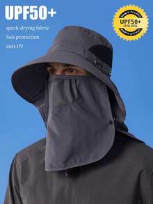 1pc Unisex Large Brim Sun Hat, Summer Outdoor Casual Wide Brim Polyester Sun Protection Neck Cover Fishing Hat