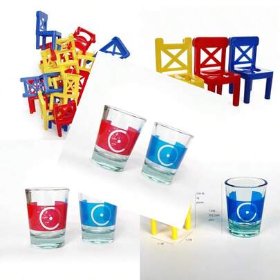 Mini Balance Chairs Stacking Drinking Game Shot Glasses For Adults Funny House Party Challenges For Game Night 2 Glasses And 18 Mini Chairs