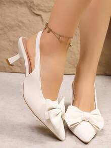 French Elegant Bow Pointed Toe High Heel Sandals For Women, Summer - White - View 2