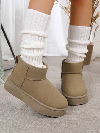 Fashionable & Versatile Warm Short Boots, New Winter Thick Bottom Furry Slip-On Ankle Boots, Women Snow Boots