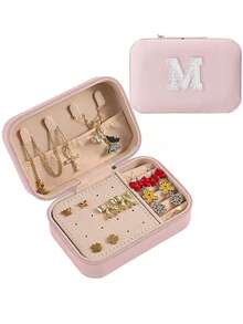 1pc A-Z Letter Jewelry Box, Bride Jewelry Box, Bridesmaid Gift Box, Mini Jewelry Box, Women's Birthday Gift, Girlfriend, Friend Gift, Christmas, Halloween, Birthday, Wedding Gift, Fashion Travel Jewelry Box, Personalized Gift - Women's Travel Jewelry Box, Teen Christmas Gift, Ring Box, Women's Gift Box, PU Leather Jewelry Box (For Rings, Pendants, Earrings, Necklaces, Etc.) - Multicolor - View 78