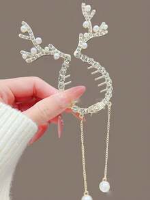 1 pieza Clip para el cabello con borla de cuerno de ciervo de cristal, adecuado para mujeres, regalo para vacaciones y Año Nuevo - Multicolor - Ver 12