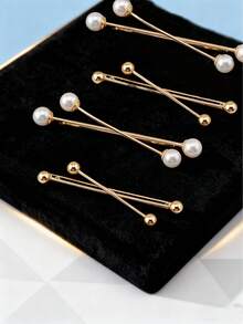 1pc/2pcs/8pcs Women Faux Pearl Cross Design Simple Hair Clips, Fashion Hair Accessories, Elegant Gift For Friends Claw Clips Hair Claws Hair Barrettes, School Stuff, Faux Pearl Hair Accessories - Gold - View 10