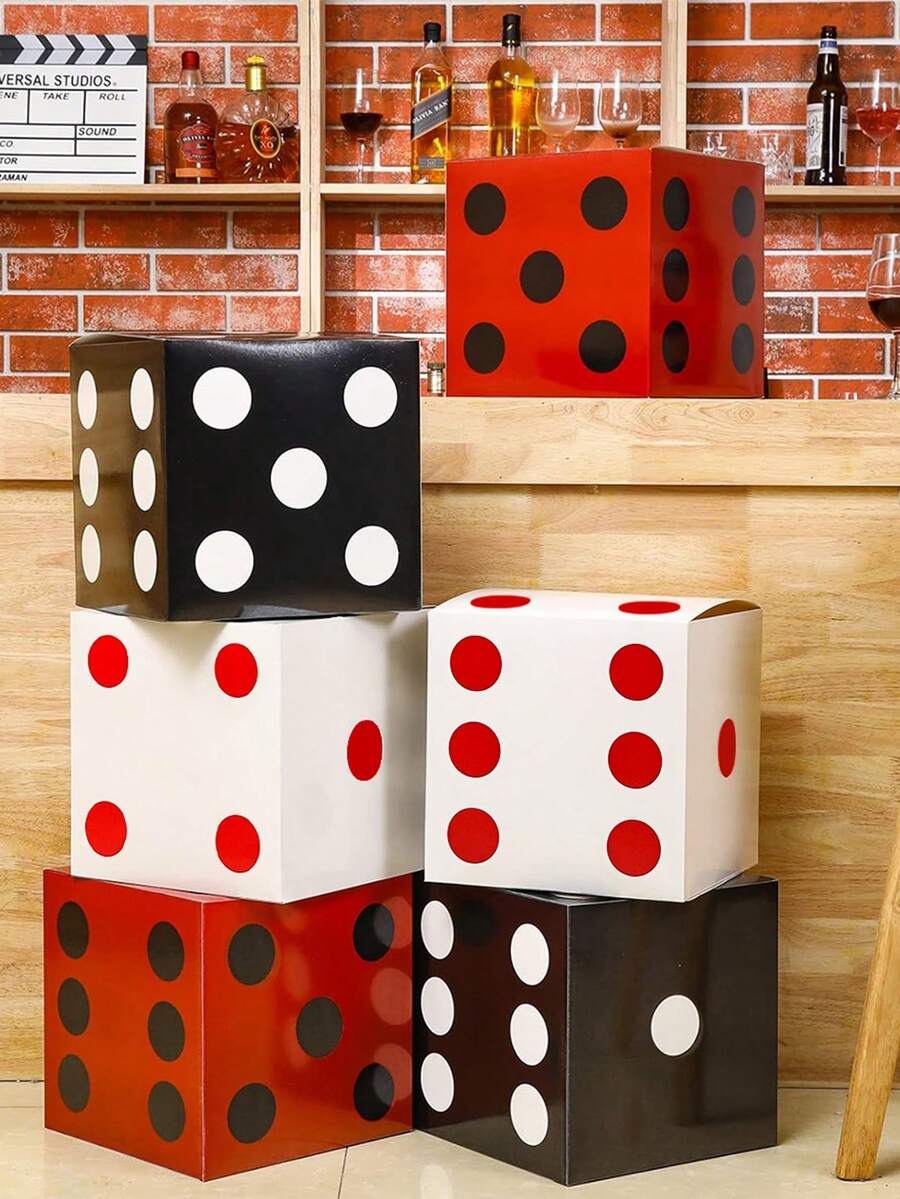 Pudełko na 3 kostki do gry, gigantyczne pudełko na imprezę w stylu Vegas, dekoracja na przyjęcie urodzinowe, dekoracja balu maturalnego, rekwizyty do fotobudki, pudełko na upominki, artykuły do pakowania prezentów, artykuły na środek stołu, ozdoby stołowe, upominki na przyjęcie, dekoracje tła na przyjęcie świąteczne, rekwizyt na wieczór gier - sito - Zobacz 1